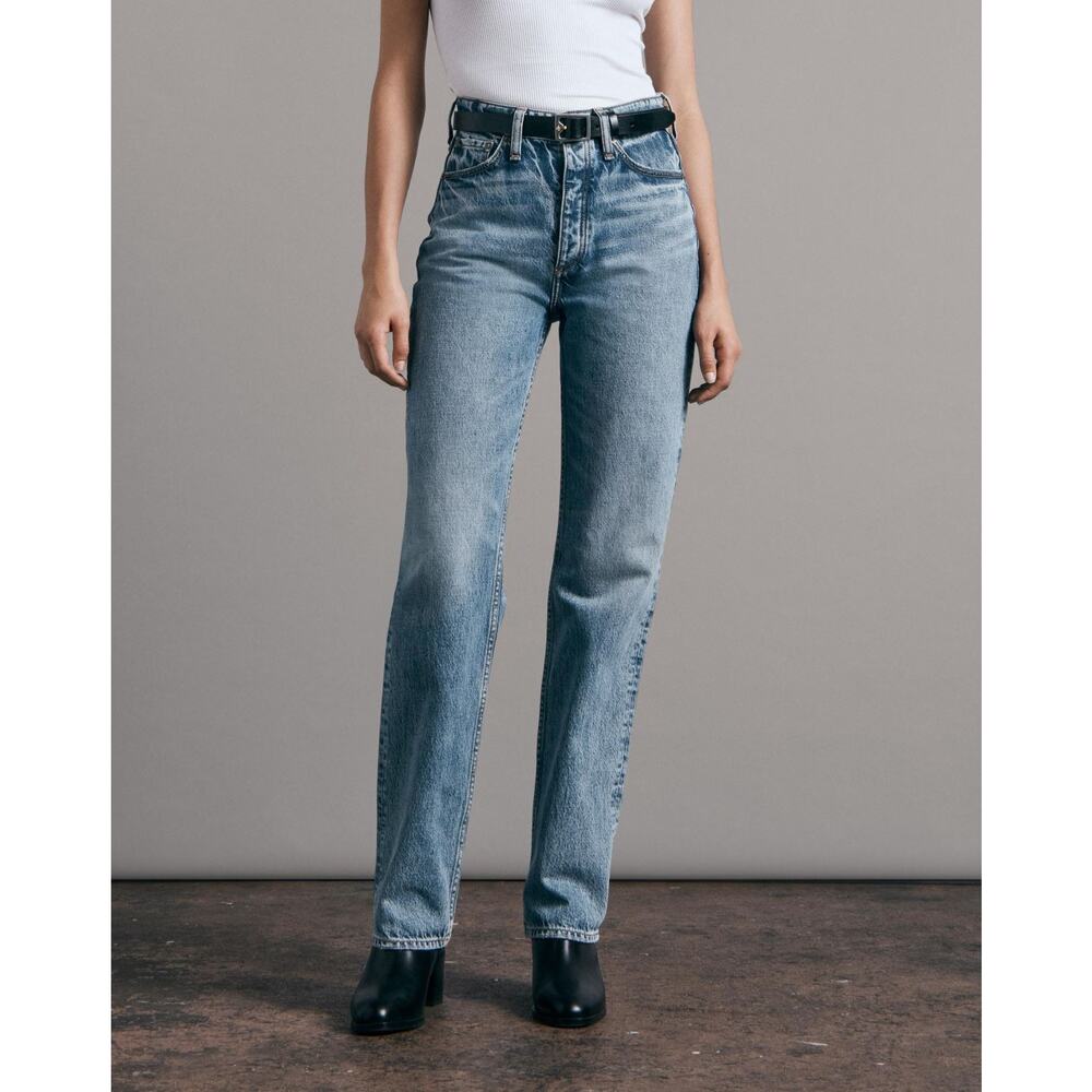 Rag & Bone Alex High Rise Straight Jean US 24 Mid Blue Wash Denim 100% Cotton